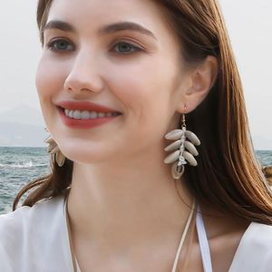 Bengelen oorbellen 2024 Natuurlijke schelphangen voor vrouwen zomer Boho Beach Tassel Haak oorbel in Conch Handgemaakte oor sieraden