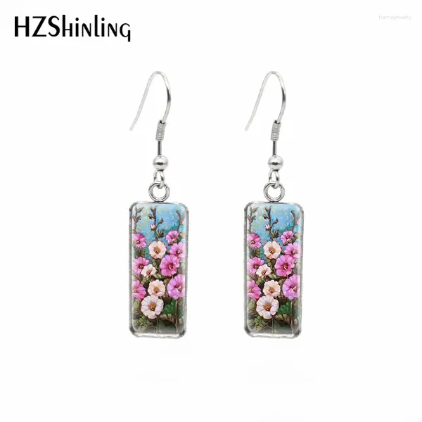 Boucles d'oreilles en peluche 2024 hollyhock rose rectangulaire bouclée d'oreille peinture de poisson crochet verre cabochon bijoux fait à la main