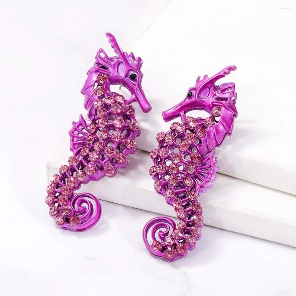 Boucles d'oreilles pendantes en forme d'hippocampe violet pour femmes, bijoux, vente en gros, 2024