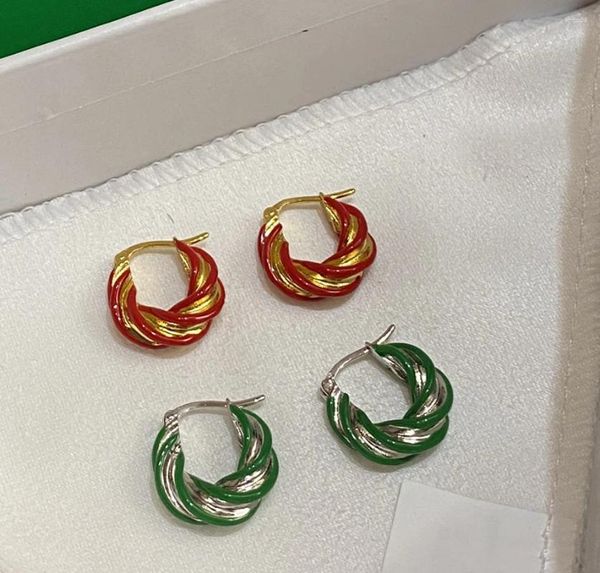 Boucles d'oreilles pendantes 2024 rouge vert or argent torsadé circulaire petite femme bijoux célèbre marque de créateur tendance de fête