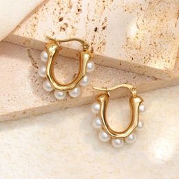 Boucles d'oreilles en peluche 2024 en acier inoxydable petite perle pour les femmes fashiont gold couleur petit cercle cartographie bijoux oreille cadeau