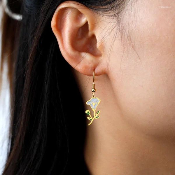 Boucles d'oreilles pendantes Style 2024, lumière de luxe colorée, goutte d'huile, pendentif fleur d'anniversaire de décembre, en acier inoxydable, vente en gros pour femmes