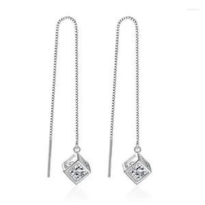 Dangle Oorbellen 2024 Stijl Luxe Sieraden Kubus 5A Witte Zirconia CZ 925 Sterling Zilver Vrouwen Meisjes Drop Earring Gift