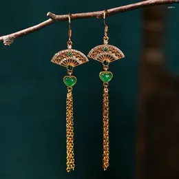 Boucles d'oreilles pendantes Style chinois, petit éventail, Long gland, visage rond, accessoires bijoux pour femmes, été 2024