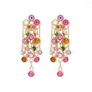 Pendientes colgantes 2024 verano Vintage largo imitación cristal borla para mujer joyería de fiesta