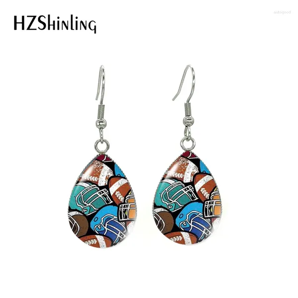 Pendientes colgantes 2024 lágrimas aros deportivos sportball tenis rugby pintura gancho cabochon joyas de acero inoxidable