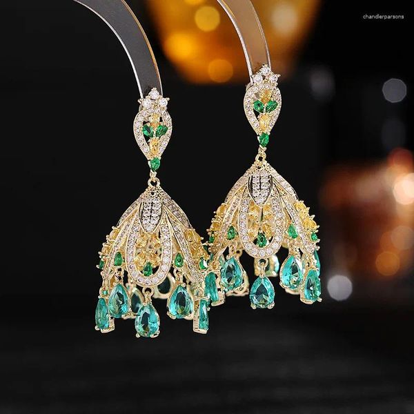 Boucles d'oreilles en peluche 2024 Tendance Sterling Silver 925 Green pour femmes Sparkling Zirconia Cumbic Zirconia Sangles Noble Bohemia Accessoires vintage