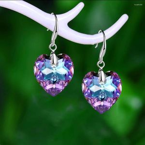 Boucles d'oreilles pendantes en verre pour femmes, 6 couleurs, pendentif en forme de cœur, coloré, cristal de pêche, bijoux à la mode, Clip sur boucle d'oreille, 2024