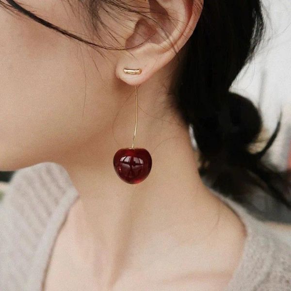 Pendientes colgantes 2024 de moda pequeños frescos dulces encantadores cerezas colgante fruta rojo encanto joyería