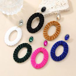 Boucles d'oreilles pendantes ovales en velours pour femmes, bijoux de luxe incrustés de cristal scintillant, tendance, 2024