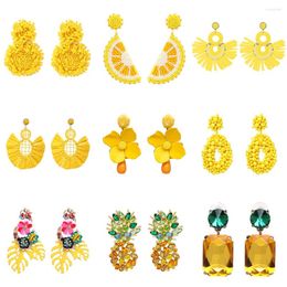 Boucles d'oreilles pendantes série jaune tendance, cristal acrylique, personnalité géométrique pour femmes, bijoux à la mode, accessoires de fête, 2024