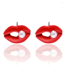 Dangle Oorbellen 2024 Damessieraden in Koreaanse stijl met rode lippen en parel Grote mond Dames Groothandel