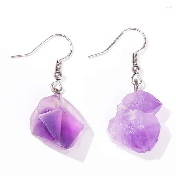 Boucles d'oreilles pendantes, 20 paires, minerai brut irrégulier, pierre naturelle, améthystes, cristal de Quartz, crochet en acier inoxydable