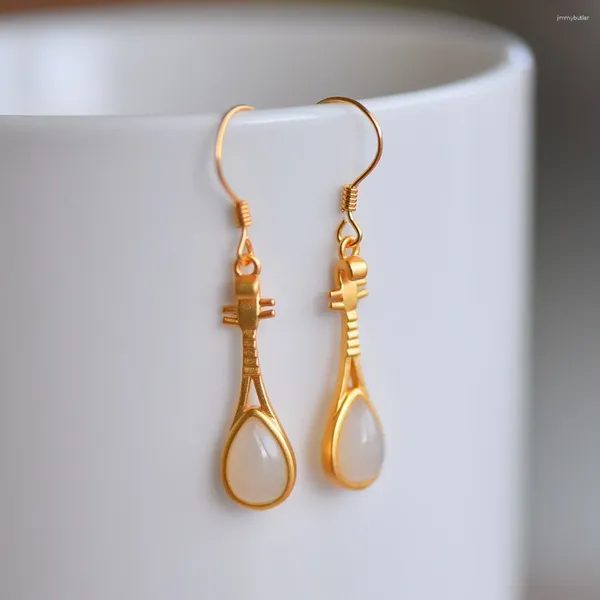 Boucles d'oreilles pendantes en émail pour femmes, rondes en Jade blanc HETIAN S925, argent pur, néphrite naturelle, fête Cheongsam, 2487 – 6 #