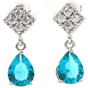 Boucles d'oreilles pendantes 25x8mm, belle aigue-marine bleue riche, cadeau pour femme, usage quotidien, argent