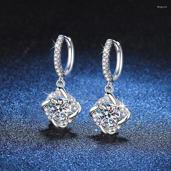 Boucles d'oreilles en peluche 2ct d Color Moisanite Windmill Huggie Drop for Women Girls Solid Silver 925 Mosan Diamond Danle Pass