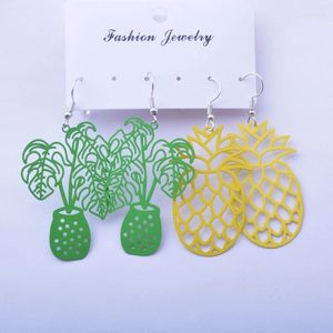 Benglee oorbellen 2pairs/set messing tropisch blad potplant gree set mode anana ananas hanger druppel voor wemen sieraden