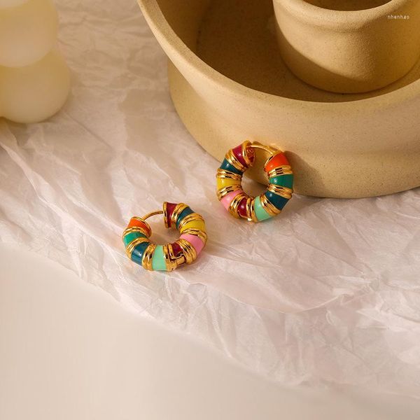 Boucles d'oreilles pendantes 2 pièces/européen rétro couleur goutte d'huile boucle d'oreille Design de Niche personnalité de la mode c-cerceau doux Eardrop