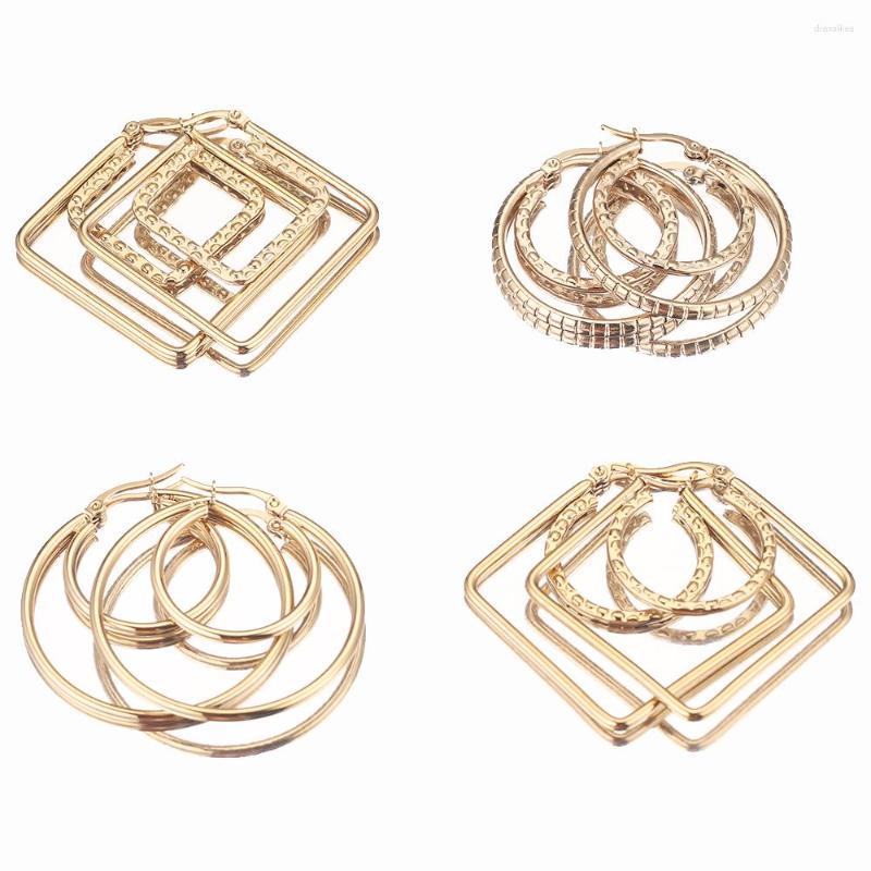 Dangle Earrings 2pcs Gold-Plate Geometric Stainless Steel Big Hoop Circle Triangle Earring For Women Fashion Punk Jewelry Findings