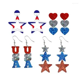 Boucles d'oreilles pendantes en acrylique pour femmes, 2 pièces, 4 juillet, bijoux à la mode, jour de l'indépendance, cœur pentagramme, goutte d'oreille pour fille