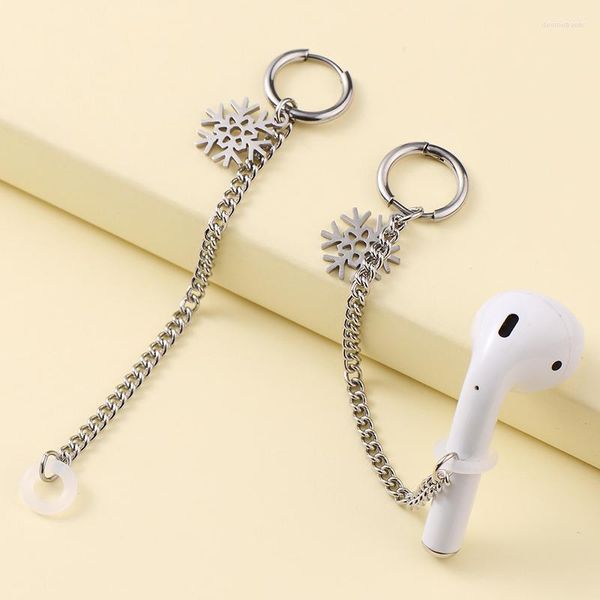 Boucles d'oreilles pendantes en acier inoxydable, 2 pièces, accessoires de téléphone, casque Bluetooth, Anti-perte, écouteurs, bijoux d'oreille