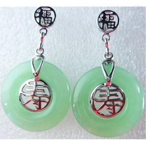 Pendientes colgantes 3 opciones al por mayor de color verde claro/verde Jade Natural China personaje Fu Shou Lucky Arring#003