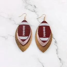 Boucles d'oreilles pendantes 3 couches empilées, Football américain, Rugby, paillettes, gouttes en cuir pour femmes, bijoux Design Sport