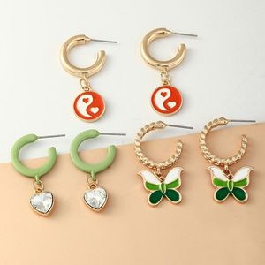 Dangle Boucles D'oreilles 3 Paires 2023 À La Mode Goutte Ensemble Femmes Doux Papillon Yin Yang Coeur Cristal Pendentif Boucle D'oreille Coréenne Bijoux De Mode