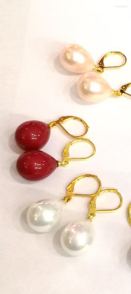 Boucles d'oreilles pendantes 3 paires/lot 12x16mm, rouge, blanc, rose, or, marron, goutte d'eau, coquillage naturel des mers du sud, couleur perle, crochet