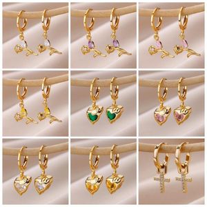 Boucles d'oreilles pendantes en acier inoxydable 316L, Zircon coloré en forme de Rose, goutte d'eau pour femmes, bijoux esthétiques, cadeau de noël