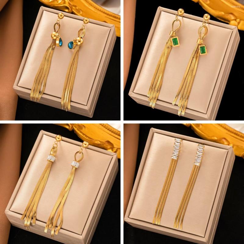 Baumeln Ohrringe 316L Edelstahl Grün Kristall Schlange Kette Quaste Tropfen Für Frauen Vintage-Schmuck Bijoux Großhandel