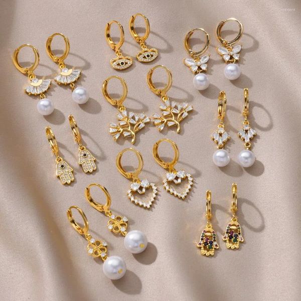 Boucles d'oreilles pendantes en acier inoxydable 316L pour femmes, couleur or, cœur papillon, Zircon, bijoux cadeau, Aretes De Mujer 2024