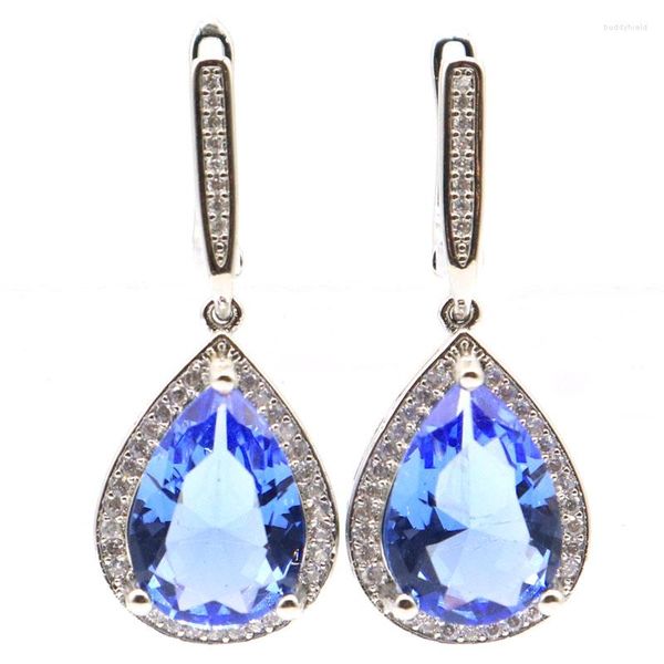 Boucles d'oreilles pendantes 34x14mm superbe forme de goutte 7.1g vert péridot rose morganite riche bleu violet tanzanite blanc CZ dames argent