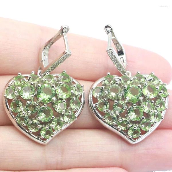 Pendientes colgantes 37x27mm forma de corazón delicado corte fino Londres topacio azul verde granate tsavorita CZ para regalo de mujer plata