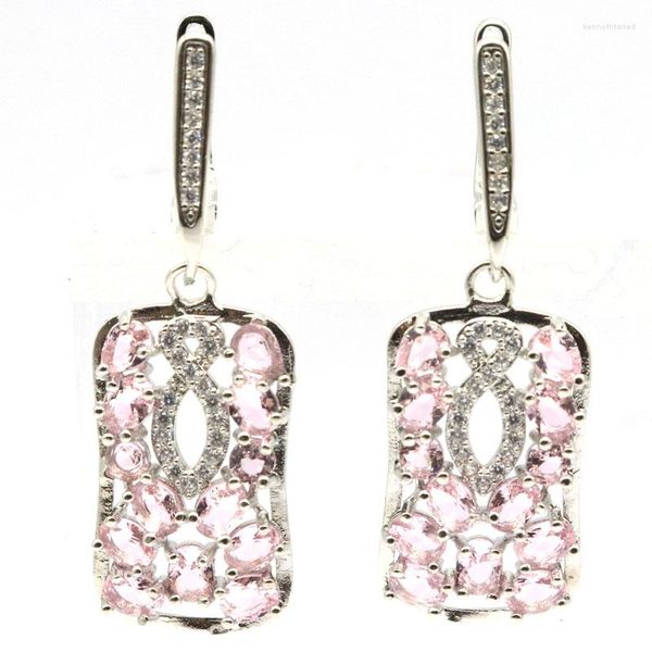 Pendientes colgantes 38x14 mm Llamativo morganita rosa London Blue Topaz White CZ Uso diario Plata