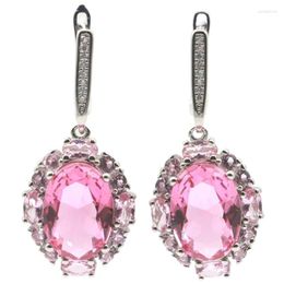 Pendientes colgantes 38x16mm corte princesa turmalina rosa verde granate tsavorita blanco CZ uso diario plata al por mayor