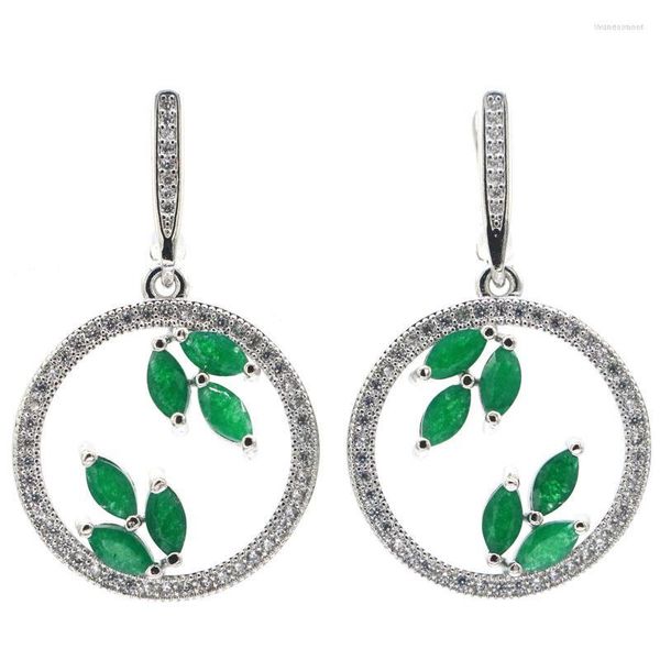 Pendientes colgantes 38x23mm Aniversario 8.3g Real Verde Esmeralda Rojo Rubí Blanco Circón brillante Para mujeres Citas Plata 925