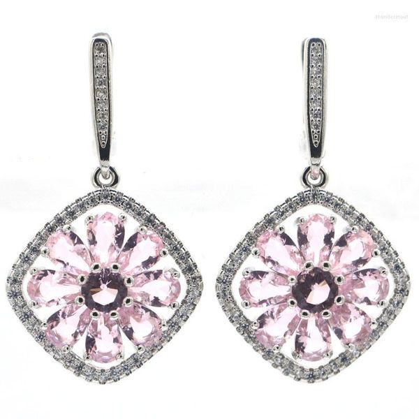 Orecchini Pendenti 39x21mm Splendido Topazio Blu Londra Rosa Kunzite Bianco CZ Per Regalo Mamma Incontri Argento