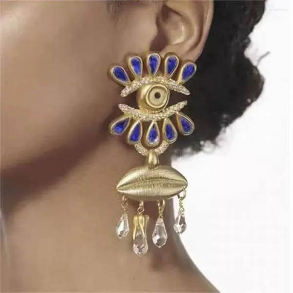 Pendientes colgantes en 3 colores exagerados de Metal chapado en oro con forma de ojos para mujer, joyería Vintage, anillo étnico, accesorios de broche