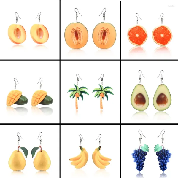 Boucles d'oreilles pendantes 3 paires/lot, accessoires d'été en cocotier à la mode, tache de fruits en acrylique, vente en gros