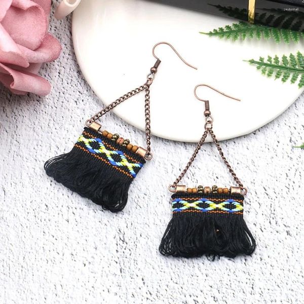 Boucles d'oreilles en peluche 4 couleurs africain tribal coton fil de coton goutte pour femmes bijoux de la fête boho et ethnique