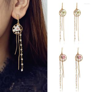 Boucles d'oreilles pendantes 4 options Boucles d'oreilles baroques féminines Long pompon Fleurs douces Bonquet évidé Zircon Guirlande simple Ornements délicats