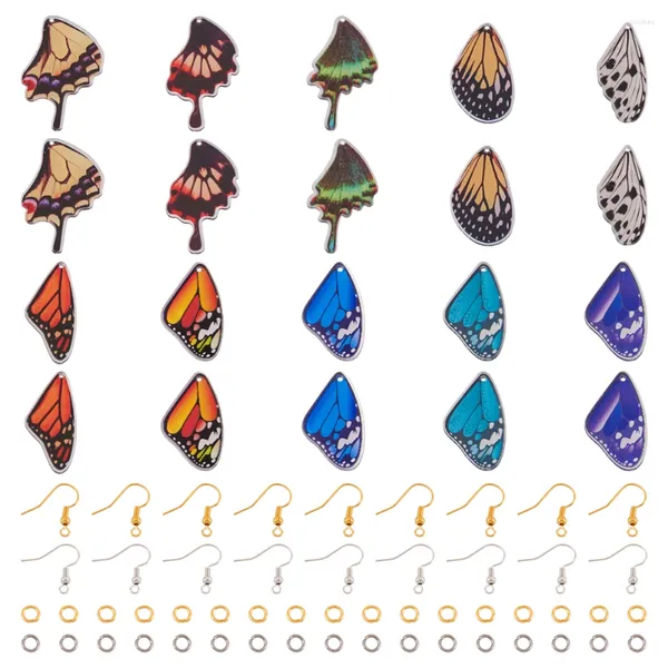 Boucles d'oreilles pendantes 40 pièces Kit de fabrication d'ailes de papillon en acrylique pendentifs d'insectes animaux avec anneaux de saut en laiton crochets de boucles d'oreilles pour bricolage cadeaux pour femmes