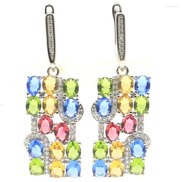 Pendientes colgantes 43x15 mm multicolor violeta tanzanita verde peridoto dorado citrino rosa morganita rodolita granate CZ uso diario plata