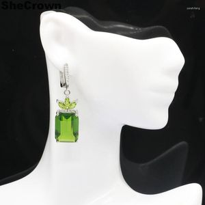 Boucles d'oreilles pendantes 44x13mm ensemble de bijoux élégant Rectangle 18x13mm créé vert péridot CZ pour soeur pendentif en argent