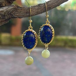 Pendientes de colgación 4unik lapis lazuli para mujeres Vintage Stone Alta calidad elegante joyas audaces Dropship Trendy 4UN-E033