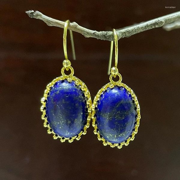 Boucles d'oreilles pendantes 4Unik Lapis Lazuli goutte pour femmes Unique ovale mode pierre boucle d'oreille de haute qualité élégant audacieux bijoux cadeau 4UN-E031