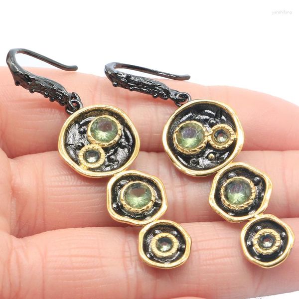 Pendientes colgantes 54x15mm Único HipHop Conjunto de joyería gótica Creado Rodolita Granate Verde Amatista Cool Black Metal Silver Pendant