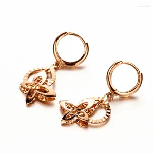 Boucles d'oreilles pendantes 585 boucles d'oreilles en or violet plaqué 14K Rose série douce papillon pour les femmes classique évider conception bijoux de banquet