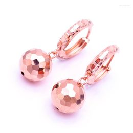 Boucles d'oreilles pendantes 585 or violet personnalité de la mode perle ronde géométrique pour les femmes 14K Rose Design Unique belle fête bijoux